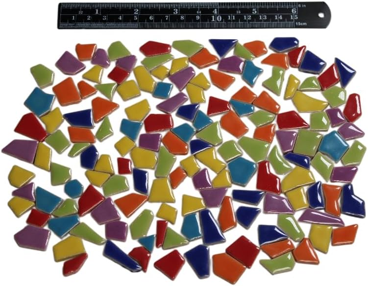 Ceramic Mosaic Tiles for Crafts & Art Projects 200 Grams Vibrant Colors Pieces Fit Together Like a Puzzle Endless Creative Ideas for Mosaic Art DIY Hobbies Small Sizes (Yellow)