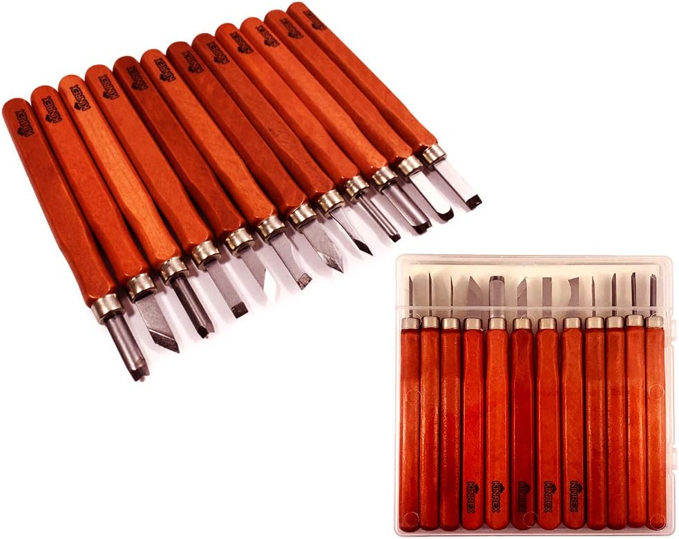 Premium Wood Carving Tools Kit - Durable High Carbon Stainless Steel Power Grip Carving Tool for Kids and Adults - Sculpting Knives for Carving Wood, Pumpkin & Soap - 12 Pieces