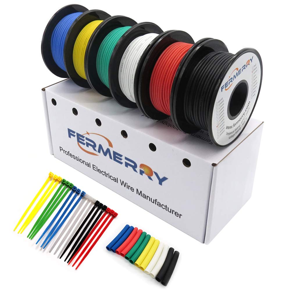 Fermerry 30 AWG Stranded Wire Spool 100ft Each 6 Colors Flexible 30 Gauge Silicone Hook up Wire Kit Electrical Tinned Copper Wire