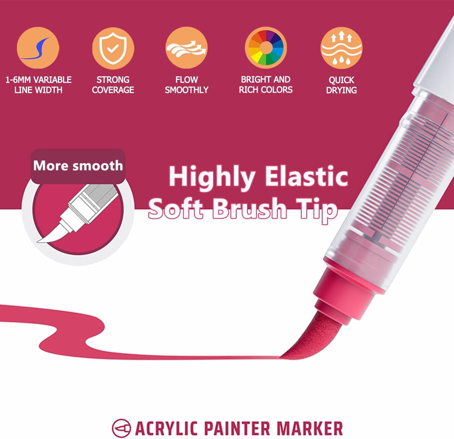 Water Based Acrylic Paint Markers, 9 Colors Acrylic Paint Pens Set with Soft Brush Tip, Marker Pen for Rock Painting, Egg, Wood, Glass, Paper, Mugs, Acrylic Painter Ink (Maillard Series)