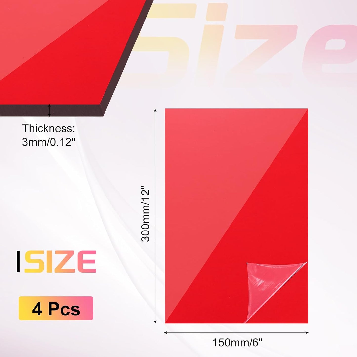uxcell 4Pcs Acrylic Sheets 12x6 Inch Acrylic Panel 1/8 Inch-3mm Plastic Board for Picture Frames Sign Holders DIY Display Projects Craft, Clear Red
