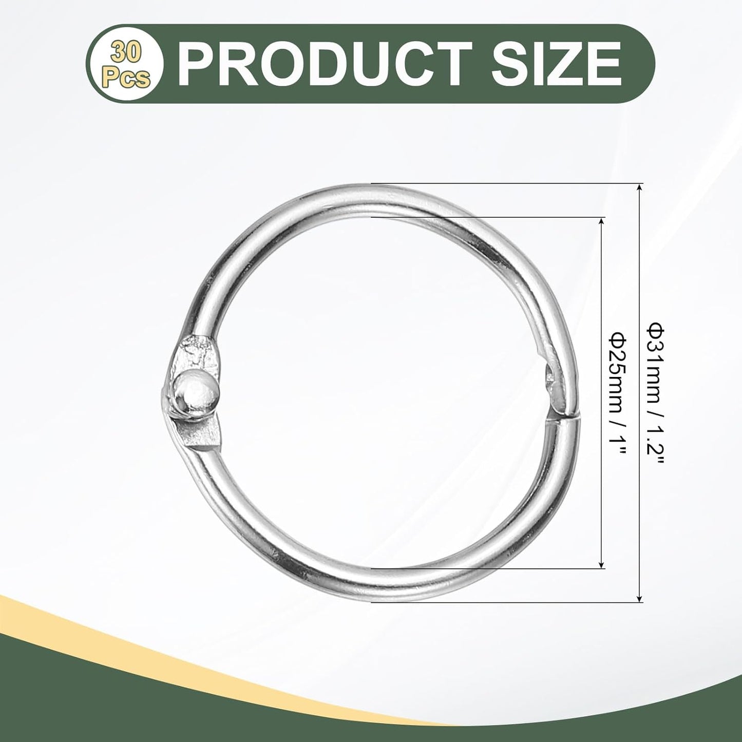 PATIKIL 1" x 1.22" Loose Leaf Binder Rings, 30 Pcs Metal Book Rings Nickel Keychain Ring for Paper Index Cards Flash Card Notebook Rings Office Home Book Binder, Silver Tone