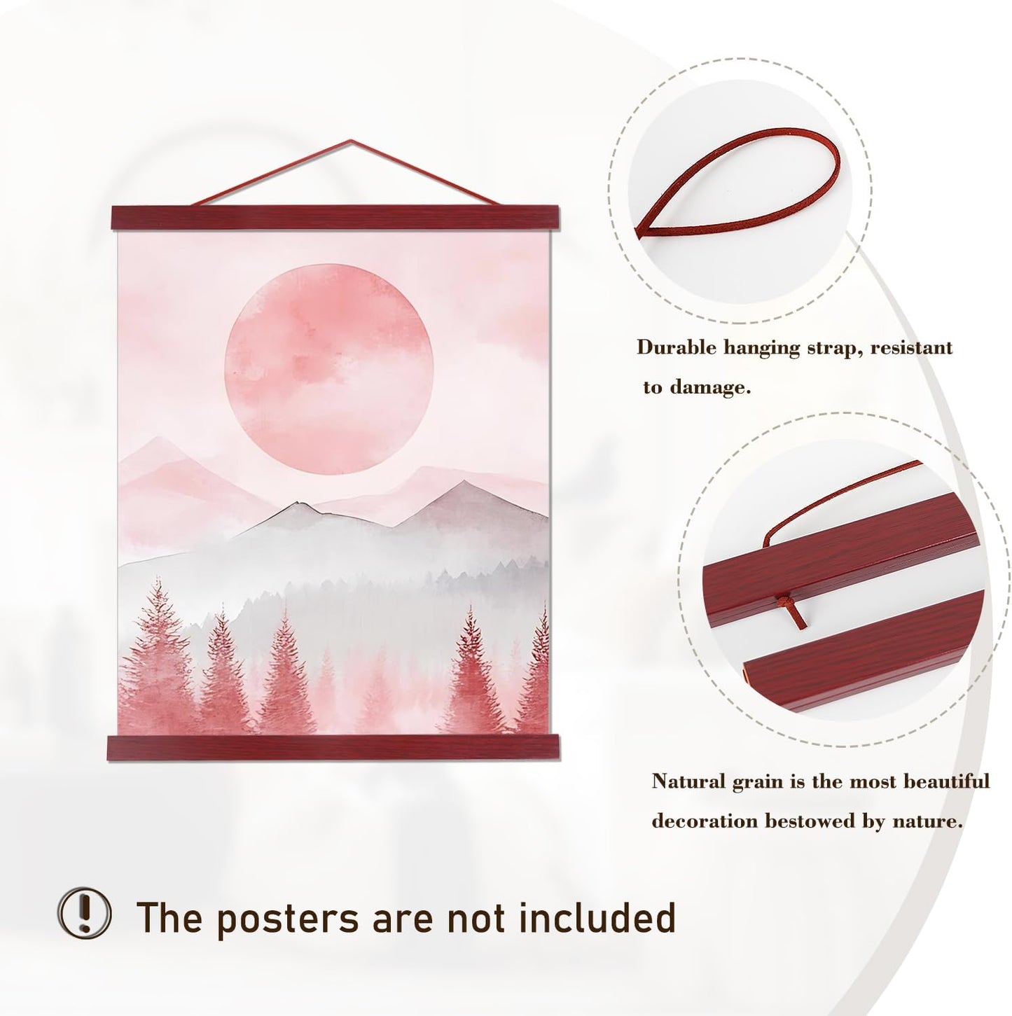 Artmag Magnetic Poster Hanger Frame, Light Wood Wooden Magnet Canvas Artwork Print Poster Hangers for 15x36 15x30 15x21 Frames Hanging Kit (Mahogany, 15")