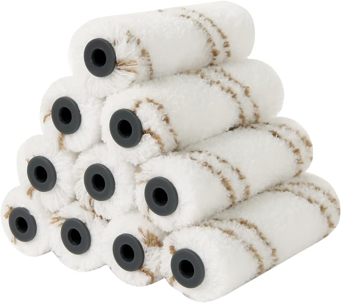 Mister Rui Microfiber Paint Roller 4 Inch, 10 Pack Small Paint Roller Covers, 10 mm Nap, Mini Paint Roller for Use with All Paints and Stains