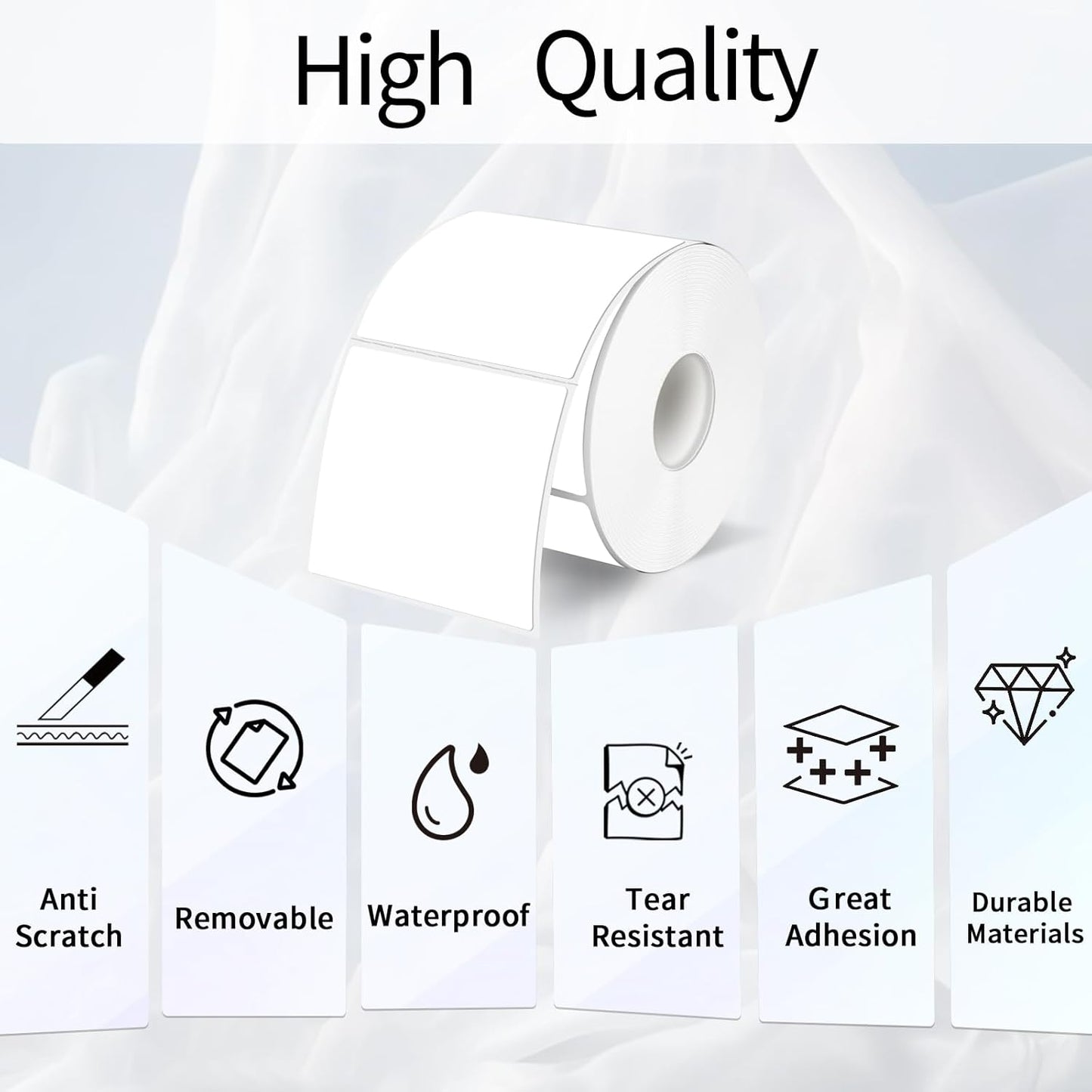 White Square Thermal Labels Stickers 2" x 2", Self-Adhesive Waterproof Square Direct Thermal Labels Stickers, Perforation Line Design