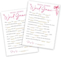 Wedding Shower Games Cards, Bridal Shower Word Game, Bridal Shower Games 25 Guests, Engagement Party Wedding Games for Guests, Pink Ribbon Bow Wedding Party Supplies - E16