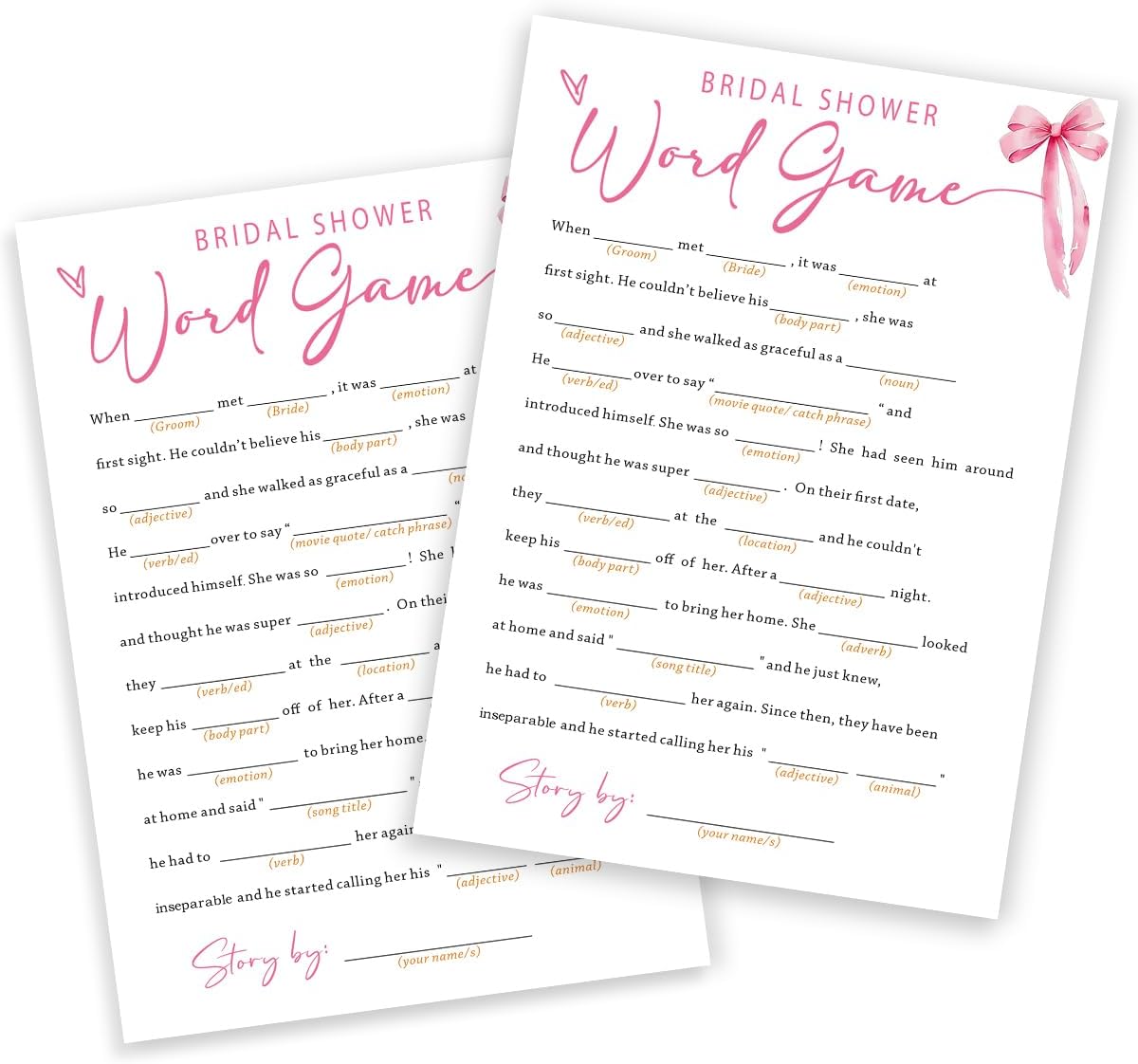 Wedding Shower Games Cards, Bridal Shower Word Game, Bridal Shower Games 25 Guests, Engagement Party Wedding Games for Guests, Pink Ribbon Bow Wedding Party Supplies - E16