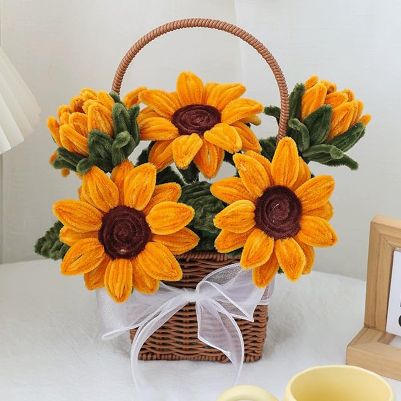 300 Pieces Pipe Cleaners Chenille Stem, 3 Gradient Orange Yellow Pipe Cleaners Set for Fall Thanksgiving Pipe Cleaners DIY Arts Crafts Decorations, Chenille Stems Pipe Cleaners (Yellow)