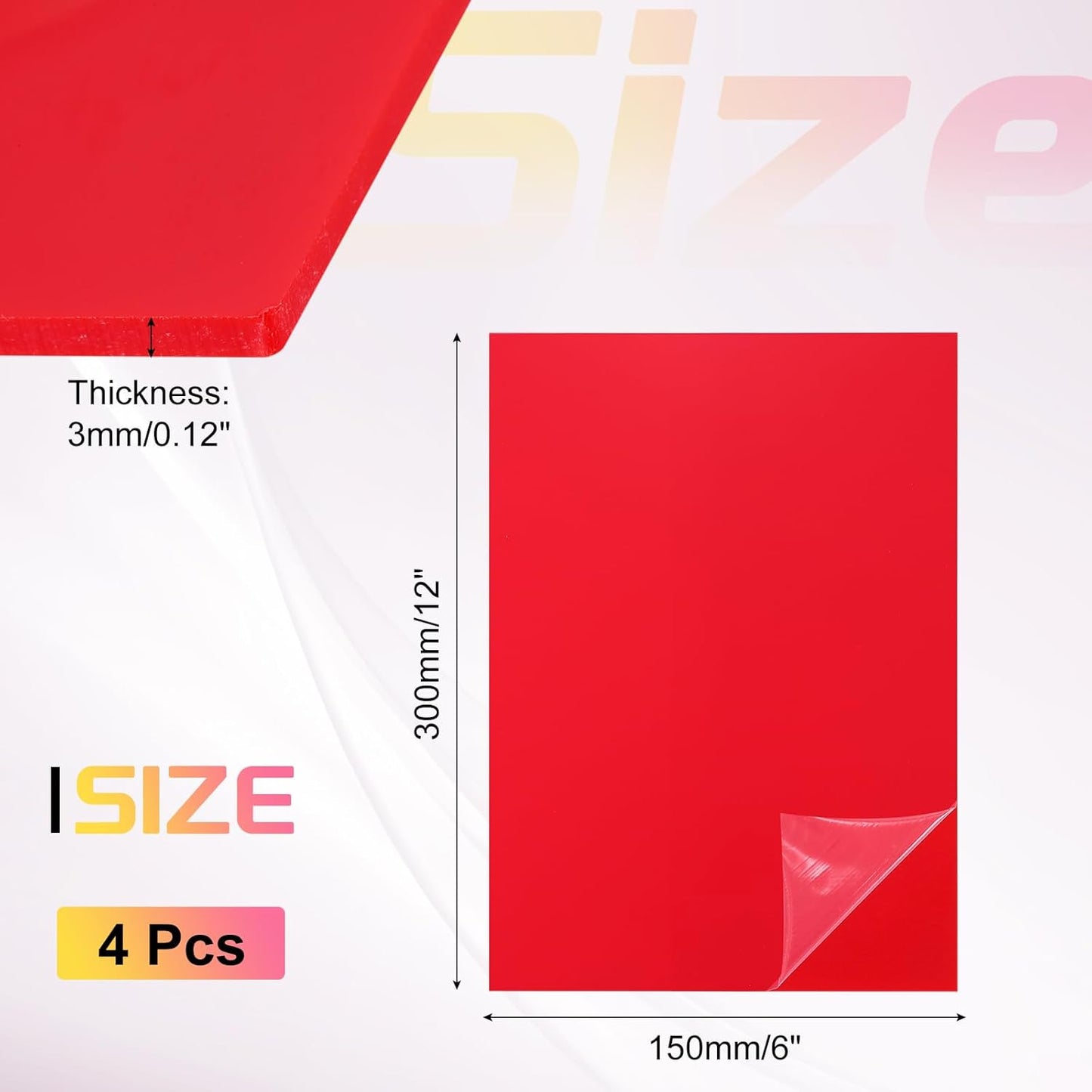 uxcell 4Pcs Acrylic Sheets 12x6 Inch Acrylic Panel 1/8 Inch-3mm Plastic Board for Picture Frames Sign Holders DIY Display Projects Craft, Red