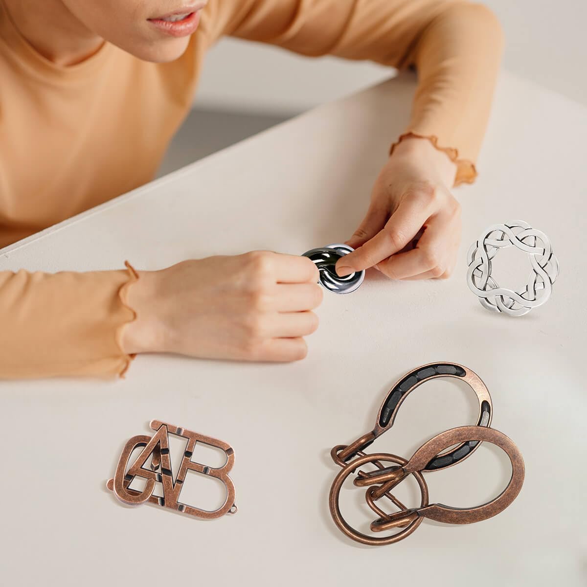 Fun Metal Brain Teaser Puzzle Games - Adults Mind 3D Toys -Teens IQ Insight Challenge - Educational Gift for Ages 12+（4PCS）