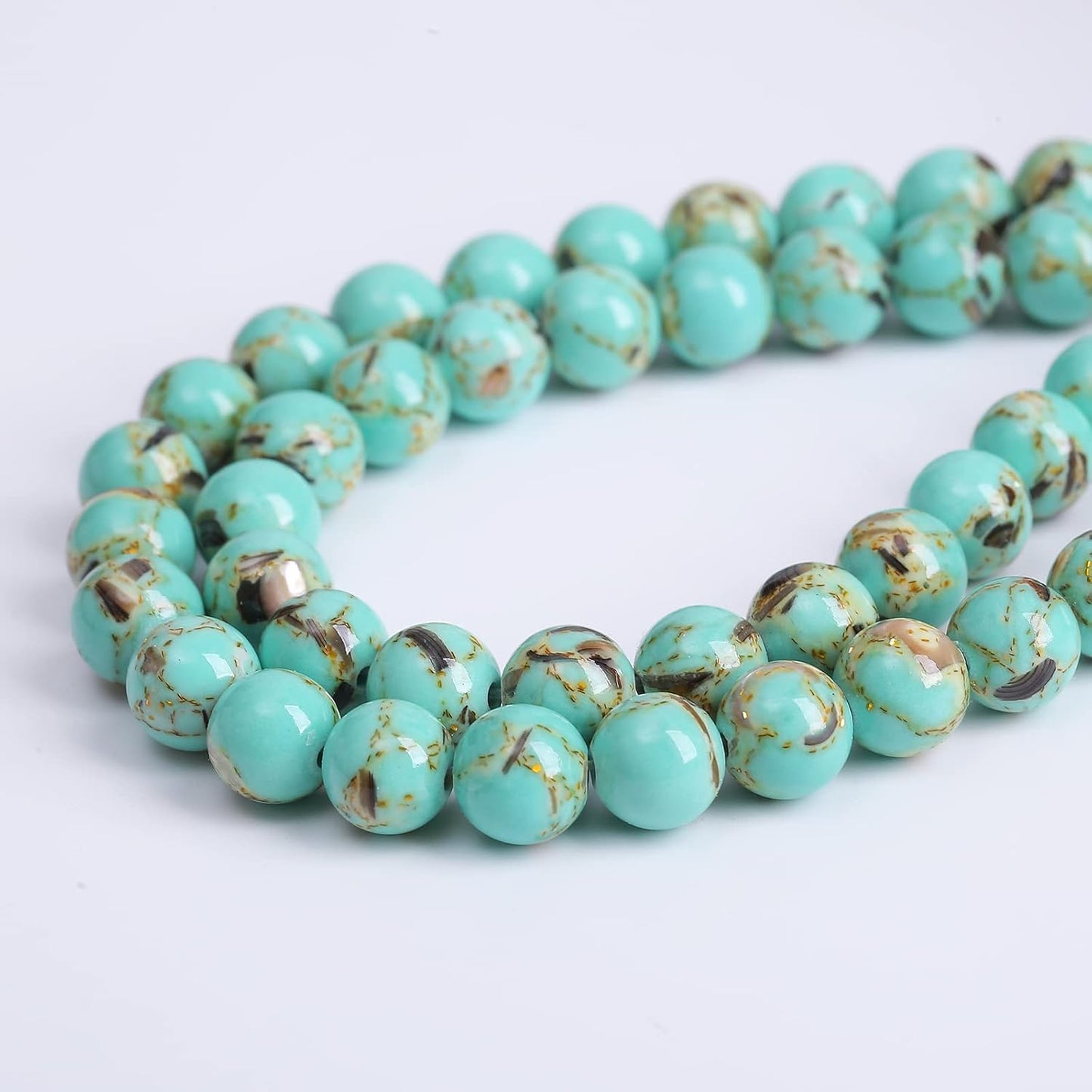 10mm 38pcs Turquoise Beads with Mother of Pearl Blue Howlite Shell Turquoises Stone Round Beads for Jewelry Making Bracelet