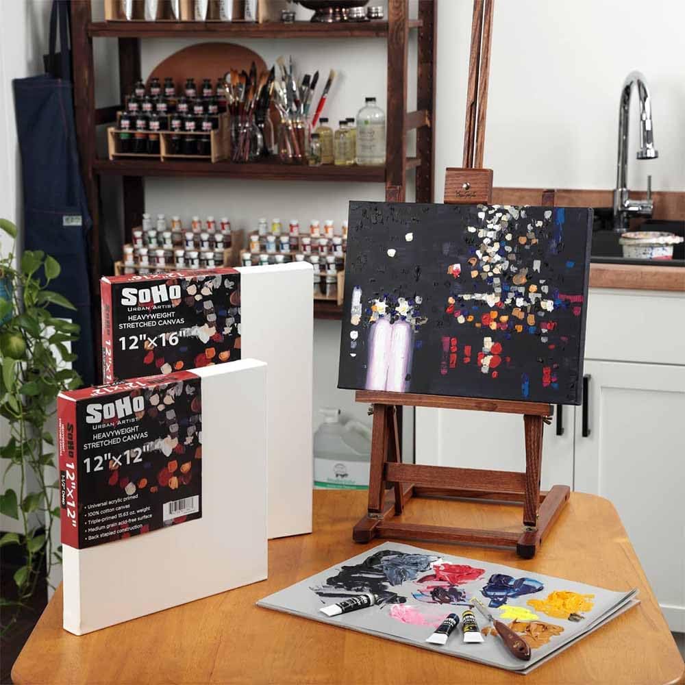 SoHo Urban Artist, 6x6 Heavyweight Stretched Cotton Canvas for Painting - 1.5" Deep- 3 Pack, Triple Primed, 100% Cotton Canvas, Archival, Universal Primed for Oil, Acrylic, Alkyd, Mixed Media