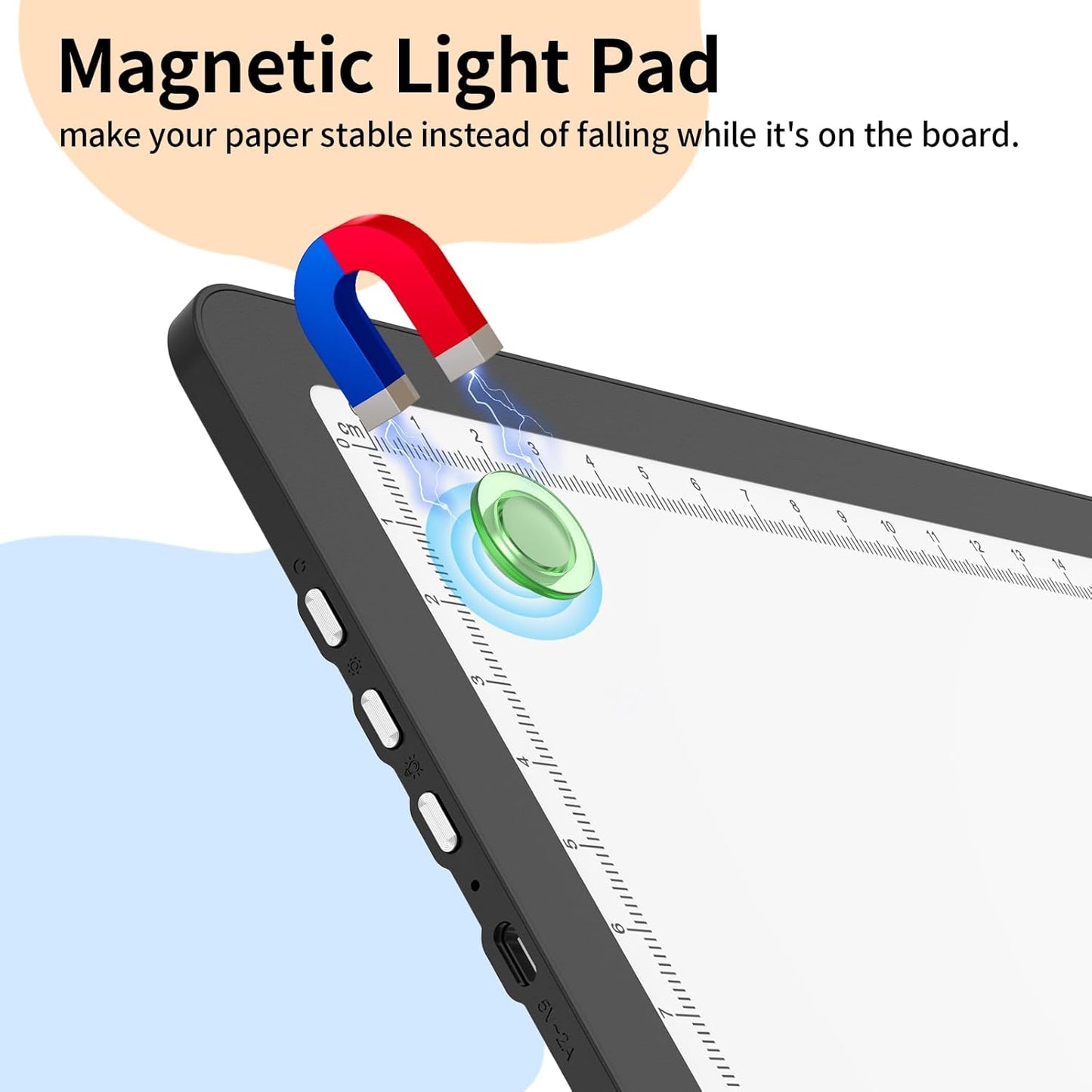 Elice Magnetic A3 Light Board with Bag for Diamond Painting, Tracing LED Light Box with Side Buttons, Super Bright Diamond Art Light Pad, Light Table for Drawing, Sketching, Weeding Vinyl - Black
