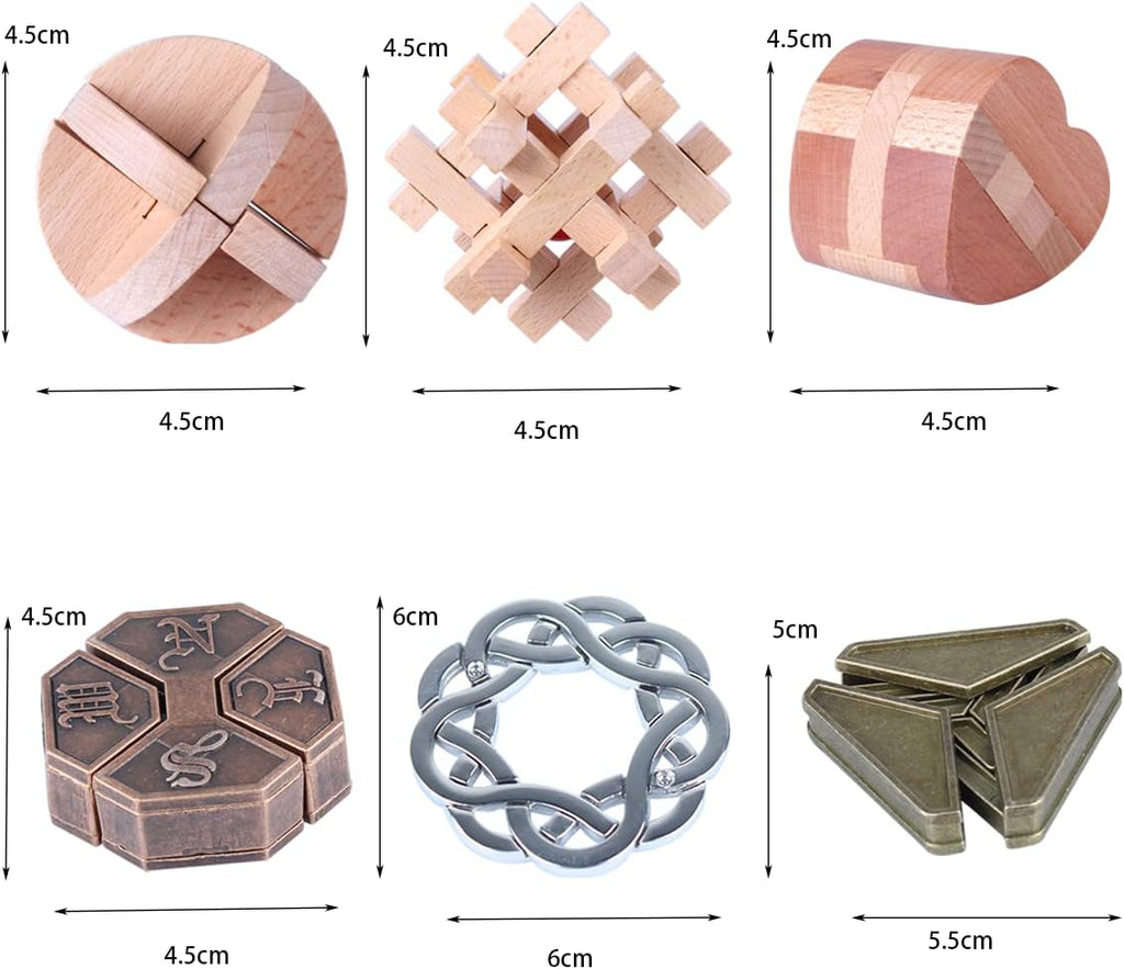 Brain Teaser Puzzle for Adults Puzzles Metal Hole Lock Adult Educational Toy Jigsaw IQ Puzzle（6 Pack） (Bronze)