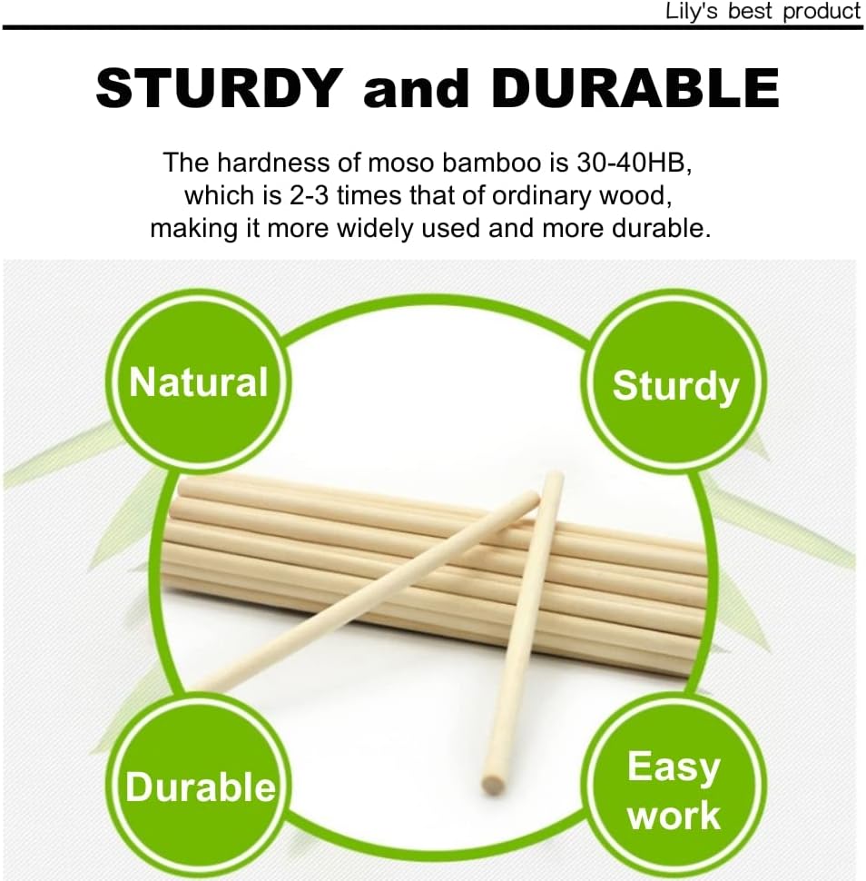 HOPELF 50PCS Dowel Rods Wood Sticks Wooden Dowel Rods - 3/8 x 12 Inch Bamboo Sticks - for Crafts，Hardwood Dowel Rod Assortment，Wooden Rod Sticks Doweling Rods，DIYers.