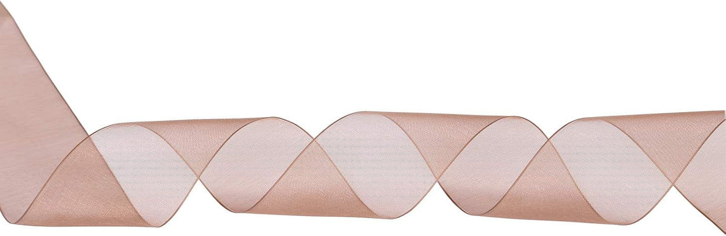 ITIsparkle 11/2" Inch Organza Ribbon 25 Yards-Roll Set for Gift Wrapping Cake Decoration Party Favor Hair Braids Hair Bow Baby Shower Decoration Floral Arrangement Craft Supplies Sheer Ribbon, Brown