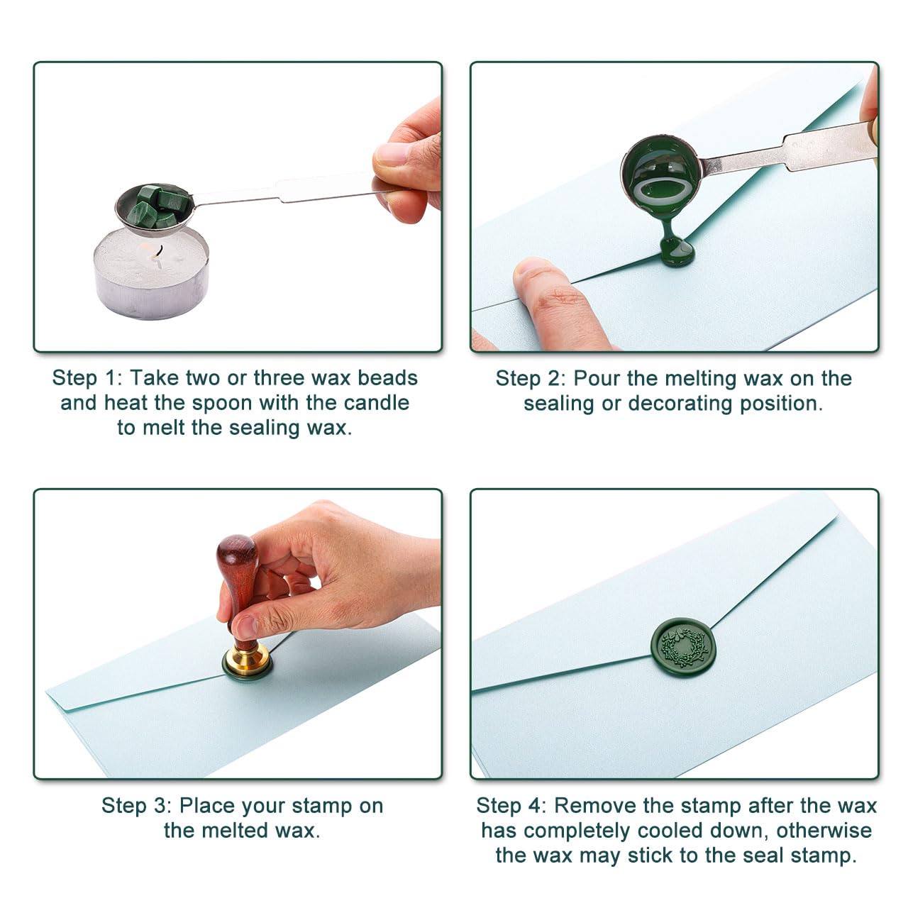 Yoption 360Pcs Olive Green Sealing Wax Beads, Hexagon Wax Seal Beads with 4Pcs Tea Candles and 2 Spoons for Wedding, Christmas, Gift, Envelopes