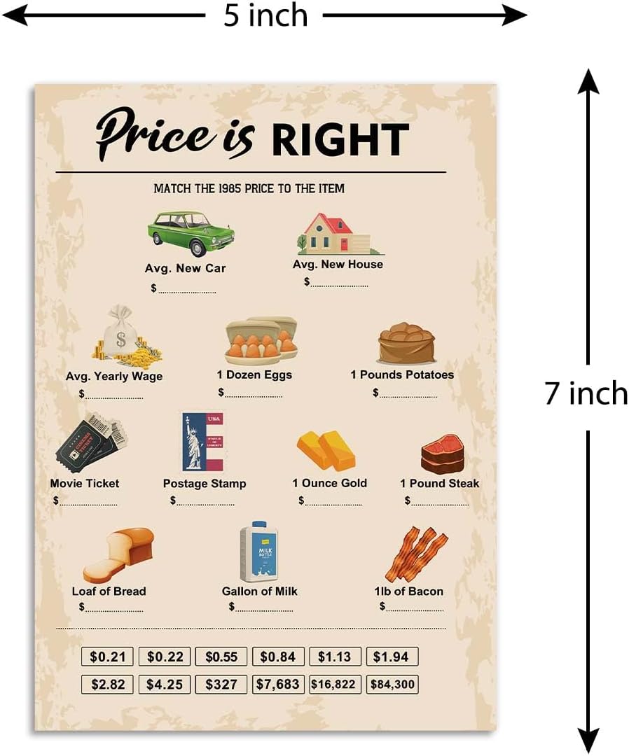40th Birthday Party Games, Price is Right Games, Birthday Party Supplies for Adults, Fun 1985s Party Game，Pack of 30 Cards