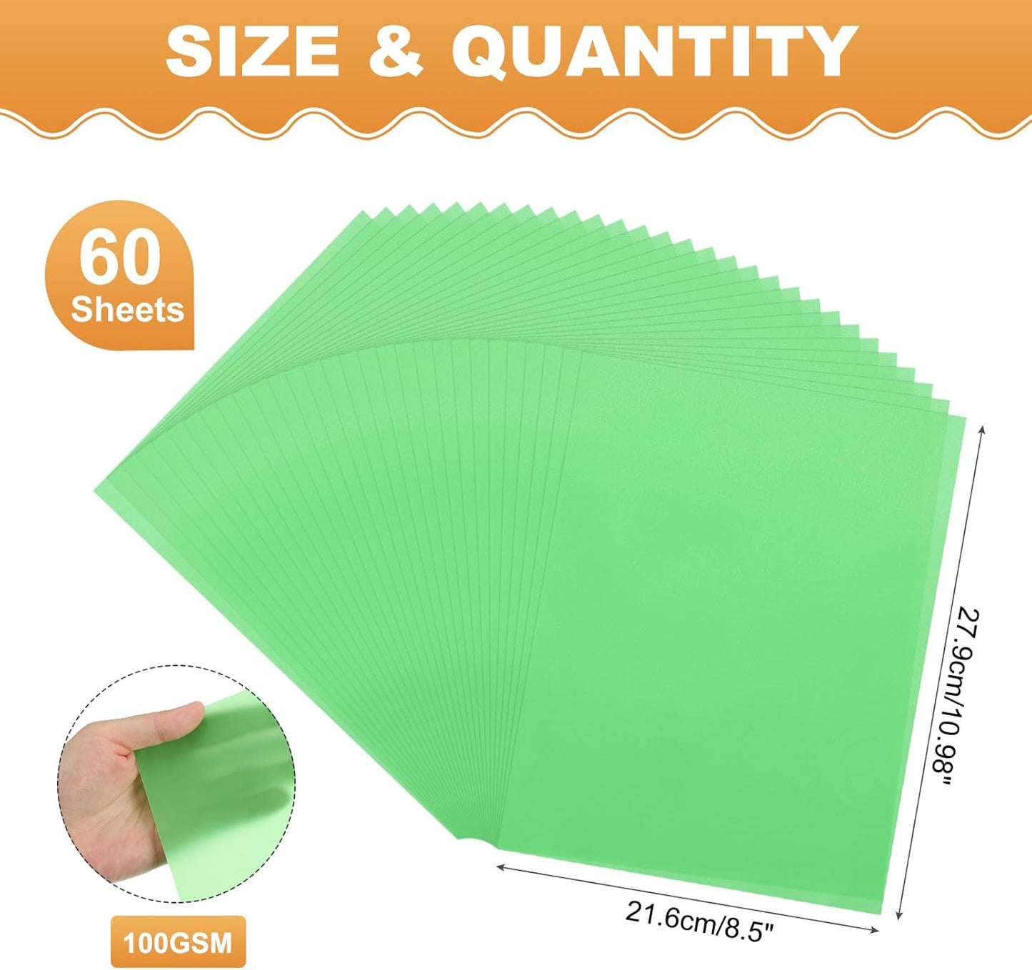 MECCANIXITY 60 Sheet Colored Vellum Paper 8.5" x 11", 100gsm Translucent Printable Vellum Sheets for Printing Wedding Invitations Inkjet Laser Printer, Green
