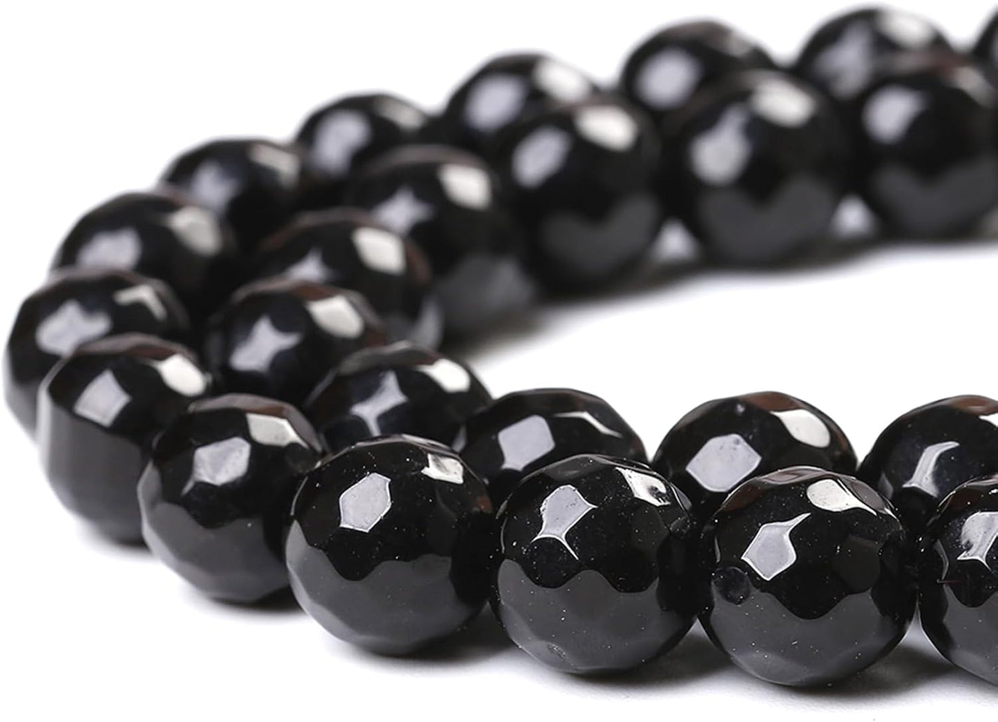32pcs 12mm Natural Faceted Black Agate Stone Beads for Jewelry Making Energy Healing Beads DIY Bracelet Necklace Accessories 15" (12mm, Faceted Black Agate)
