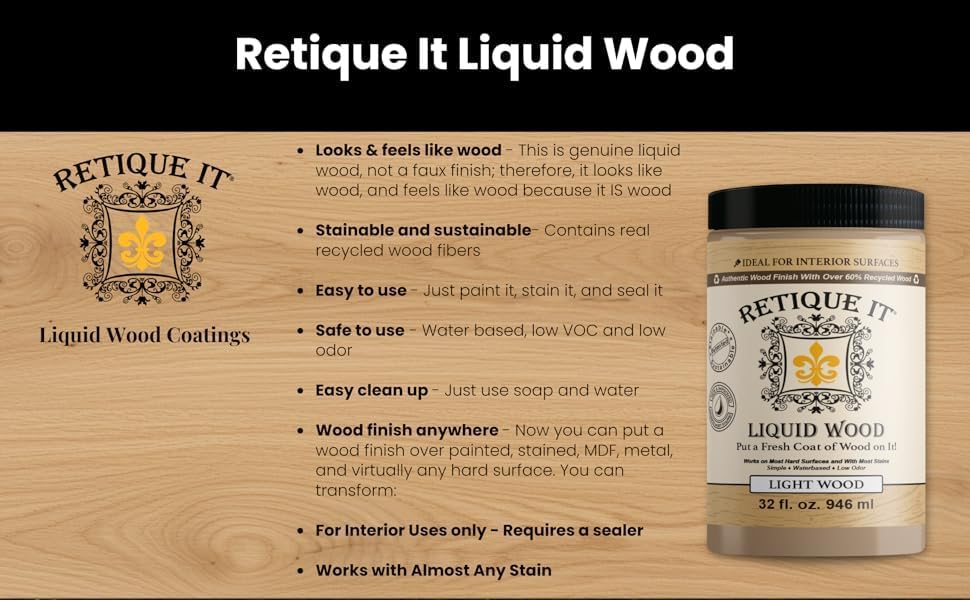 Retique It New and Improved Formula Liquid Wood Coatings - Stainable Primer - Paint It Then Stain it (Bleached Wood, X-Large)