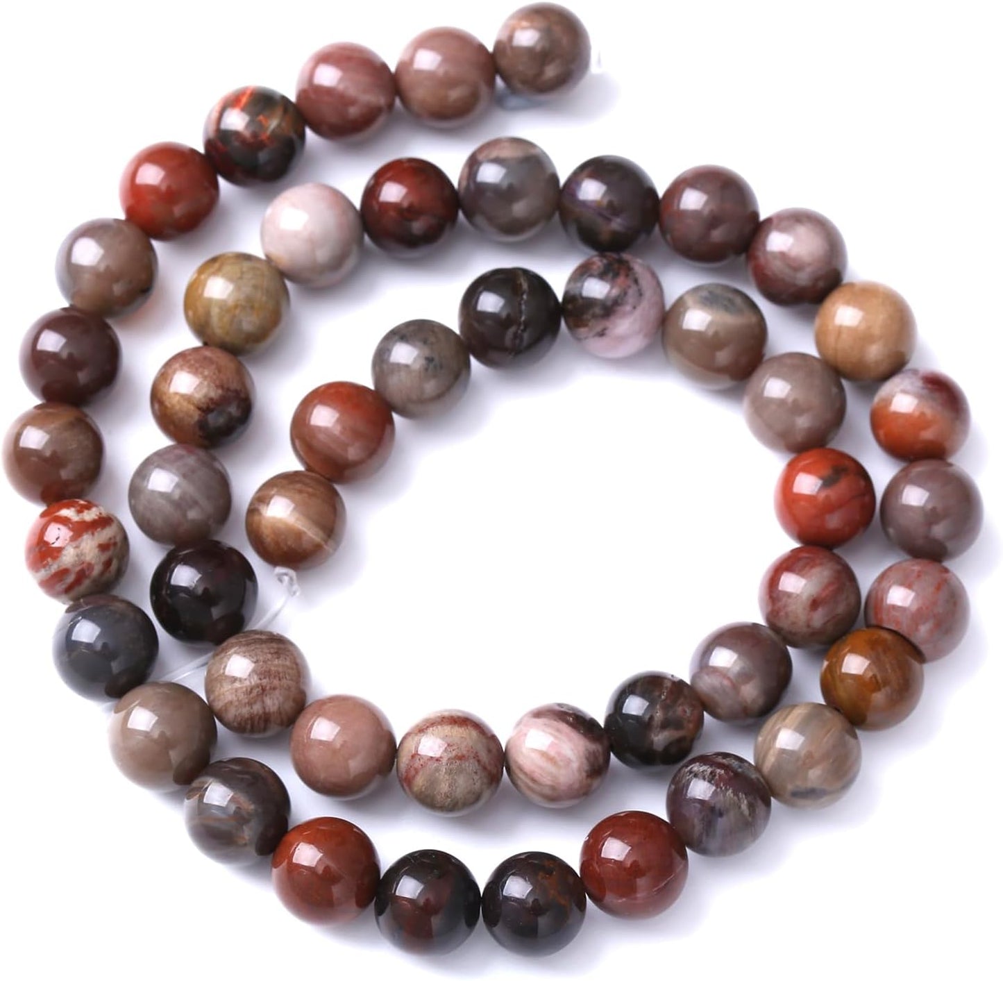 32pcs 12mm Natural Wooden Petrified Jade Agate Gemstone Beads Round Loose Spacer Beads for Jewelry Making DIY Bracelet Necklace 1 Strand 15inch
