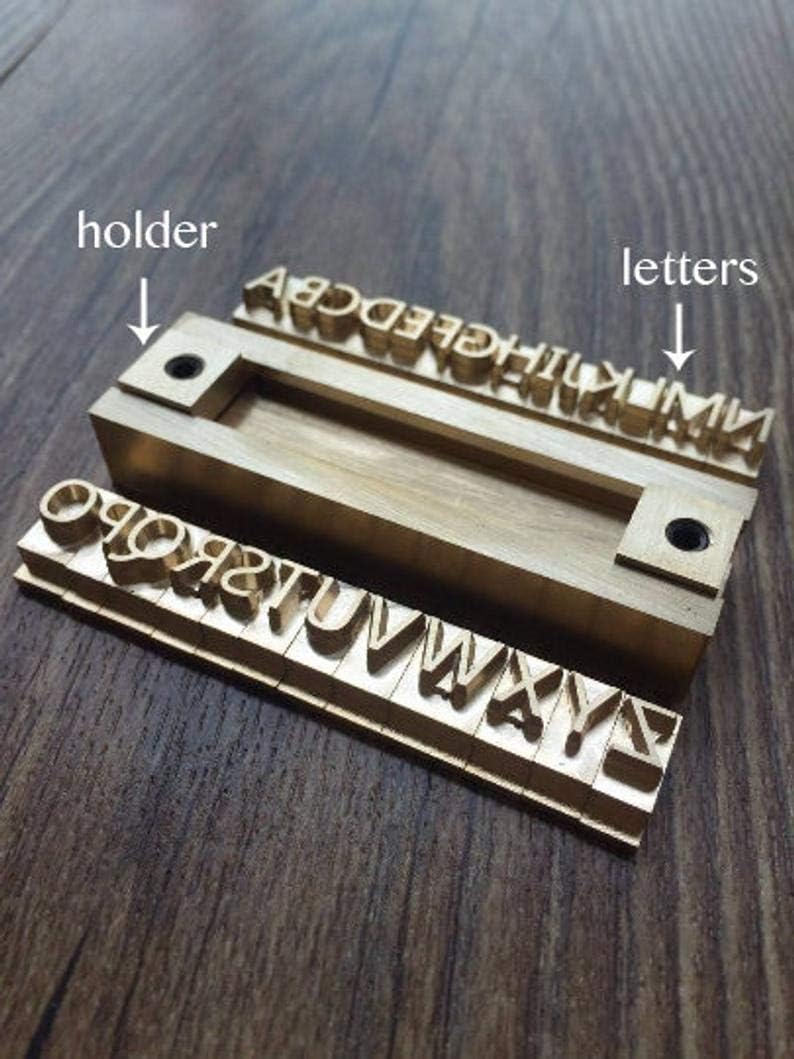 26 Interchangeable Alphabet & Number Mold Set with T-Slot Holder | Custom Brass Engraving Tools for Leather, Wood, Hot Foil Machines | DIY Symbol Dies, Stamping Imprint Templates (Set F)