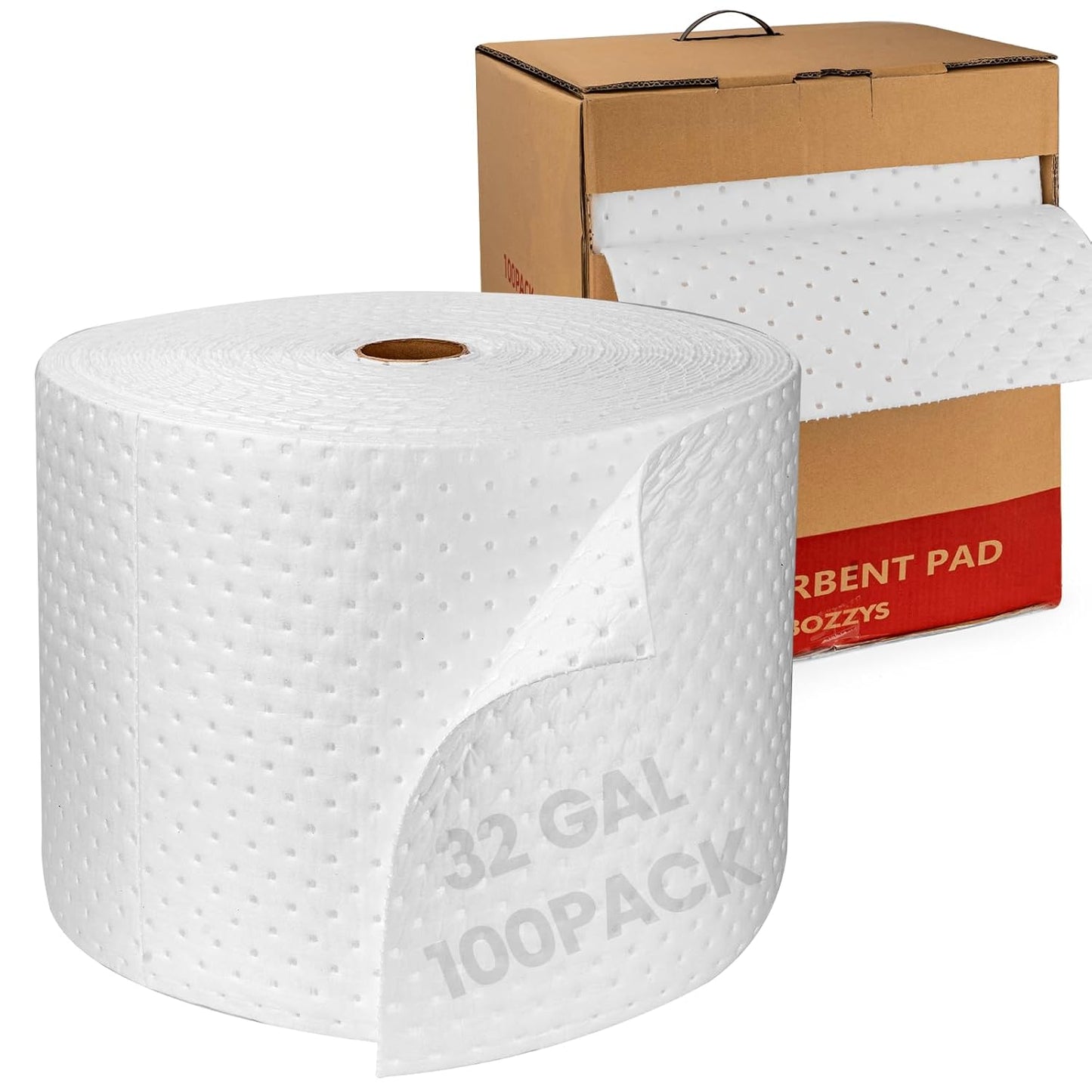 Oil Absorbent Pads Roll | 16"x20" Oil-Only Spill Mat 100-Pack | Industrial Spill Control for Oil & Fuel(32 Gal/Box) | Repels Water Absorbing Rolls