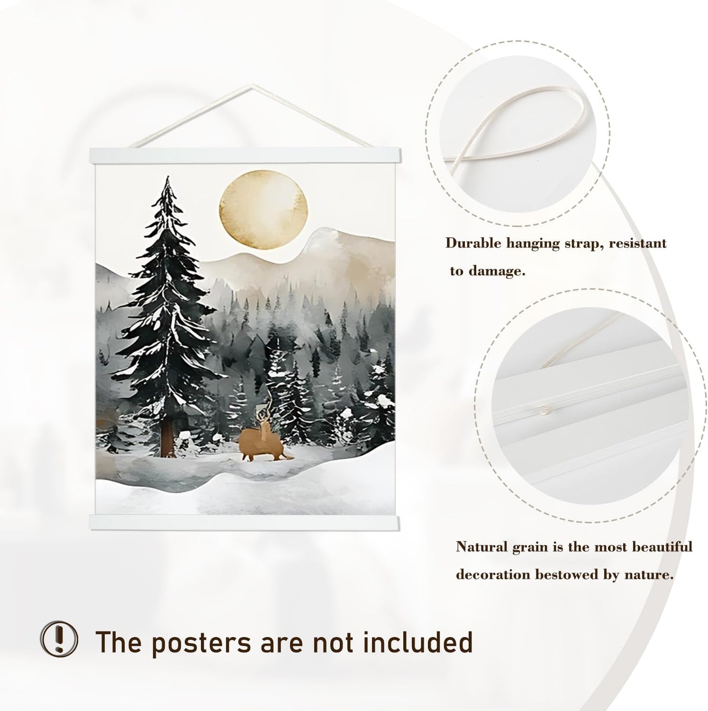 Artmag Magnetic Poster Hanger Frame, 35x25 35x24 35x48 Light Wood Wooden Magnet Canvas Artwork Print Poster Hangers Frames Hanging Kit (White, 35")