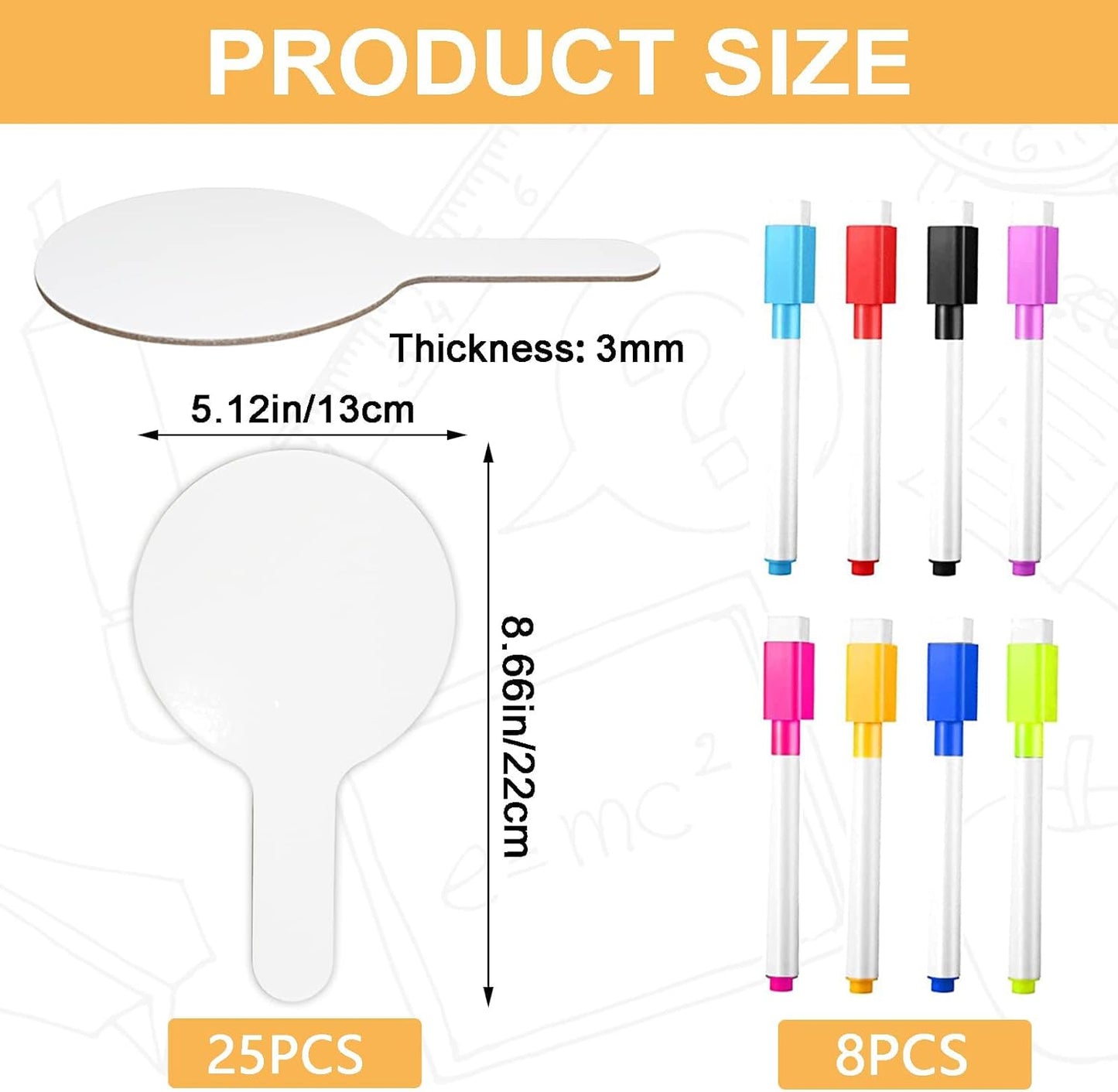 33Pcs Dry Erase Answer Paddles with Markers Thickened Handheld Double Sided Paddles Mini White Boards Small Dry Erase Signs Auction Paddles for Students Classroom Bidding Voting Games