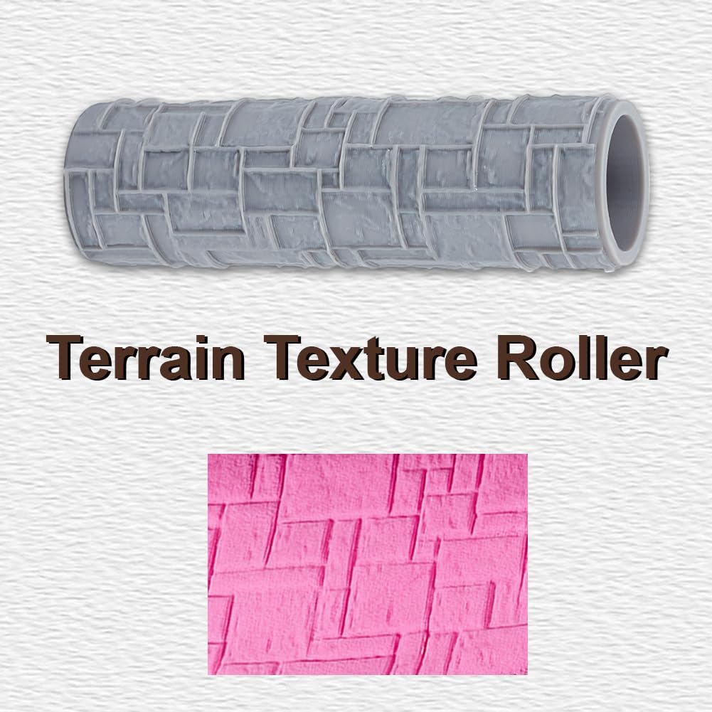Topography Texture Roller Large Brick Clay Texture Rollers Geometric DIY Embossing Pottery Decortive Tool for Pathfinder, PRG, Miniatures, Tabletop Board Game Topography Accessory