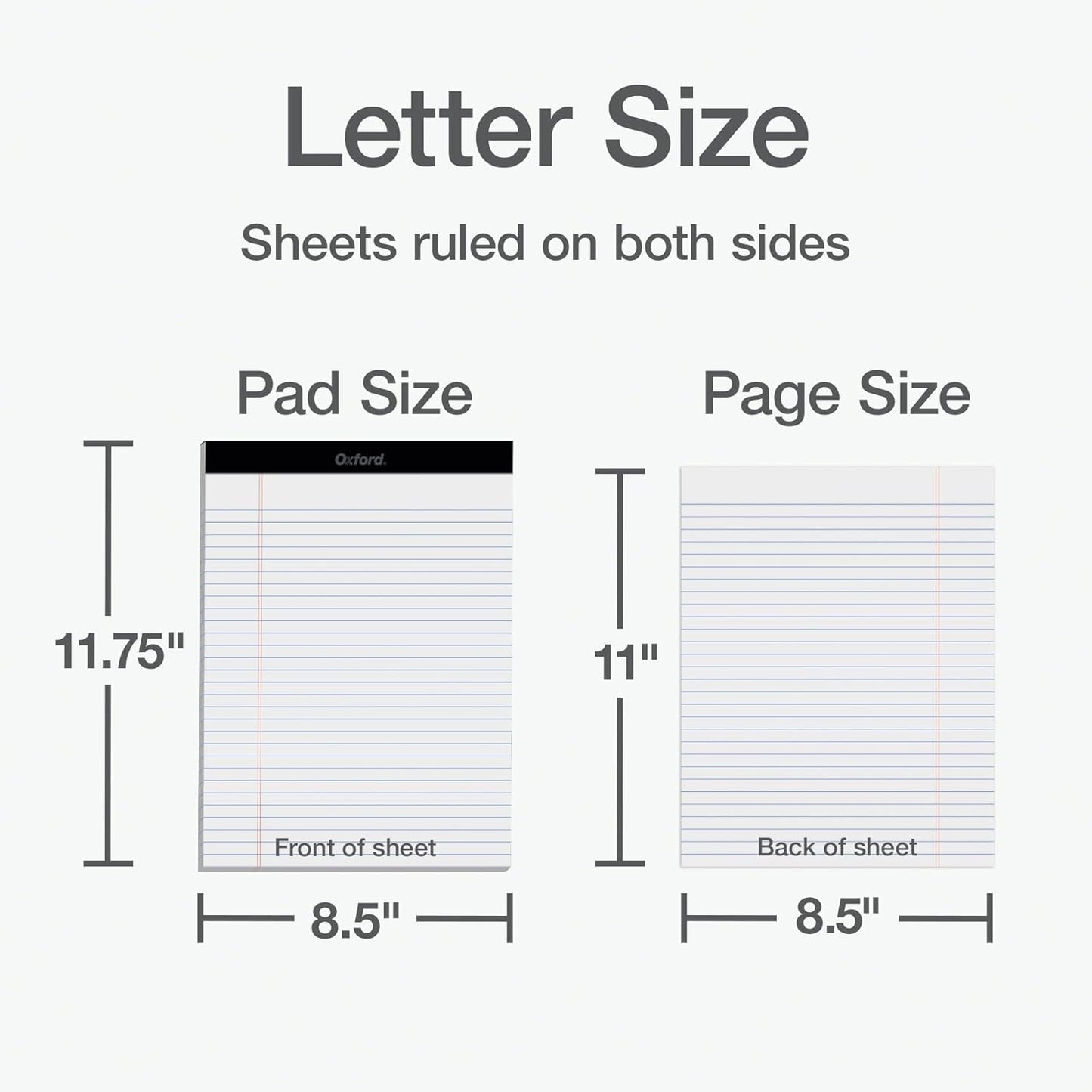 Oxford 8.5 x 11.75 Legal Pads, 12 Pack, Wide Ruled, White Paper, 50 Sheets Per Writing Pad, Made in the USA (74030)