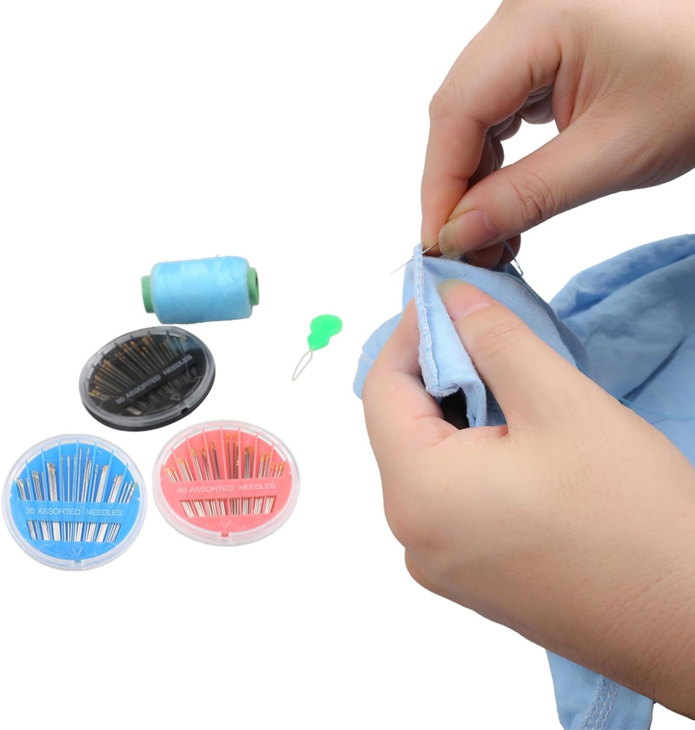 Eketirry Premium Hand Sewing Needles，1 Pack 30-Count Assorted Needles for Sewing Repair, 6 Different Sizes Sewing Needles with 2 Threaders (Blue, 1)