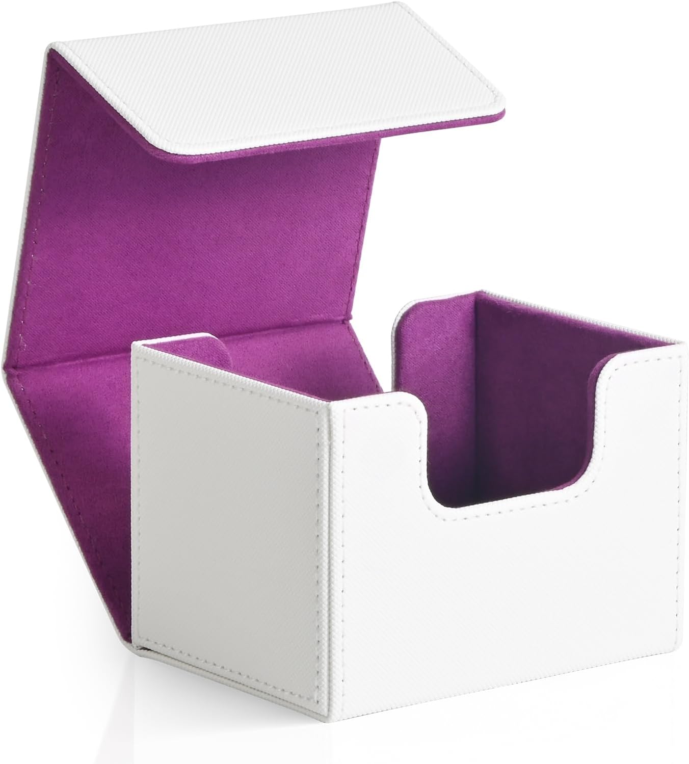 ZLCA Card Deck Box for Trading Cards, MTG Commander Deck Box Holds 120+ Single Sleeved, Leather Magnetic Card Storage Case Fits for TCG CCG Magic(White& Purple)
