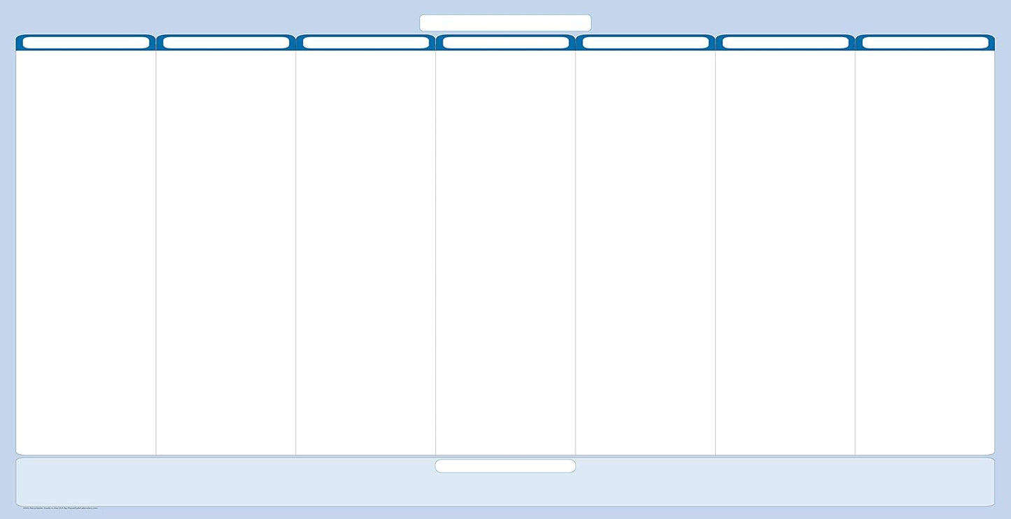 Sky Blue 7-Column Task, Goals & Objective Wall Horizontal Organizer 36" x 75". Complete with Marker