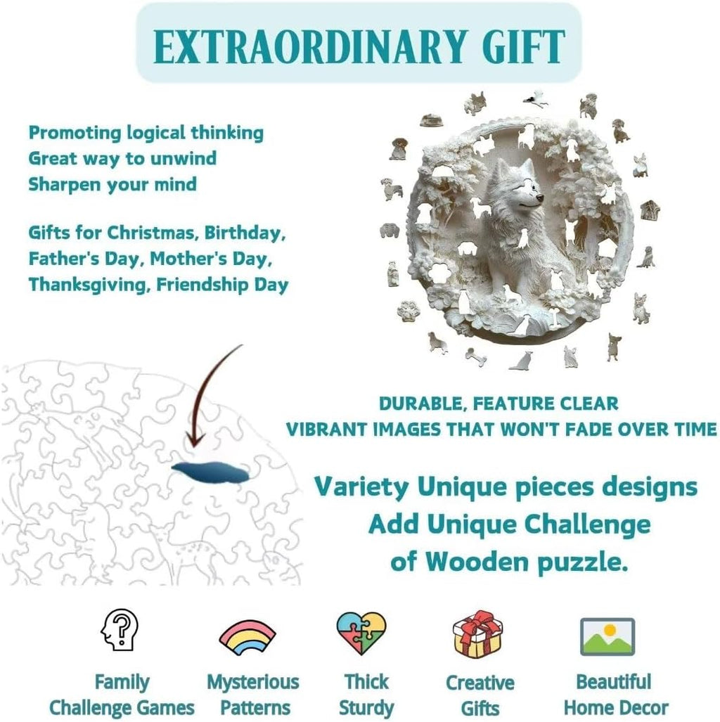 Wooden Puzzles Adults, 3D Paper Samoyed Dog Wooden Puzzles 295 Pieces, Unique Animal Shaped Wood Challenging Jigsaw Puzzles Gifts for Adults, 13.4x13.1in