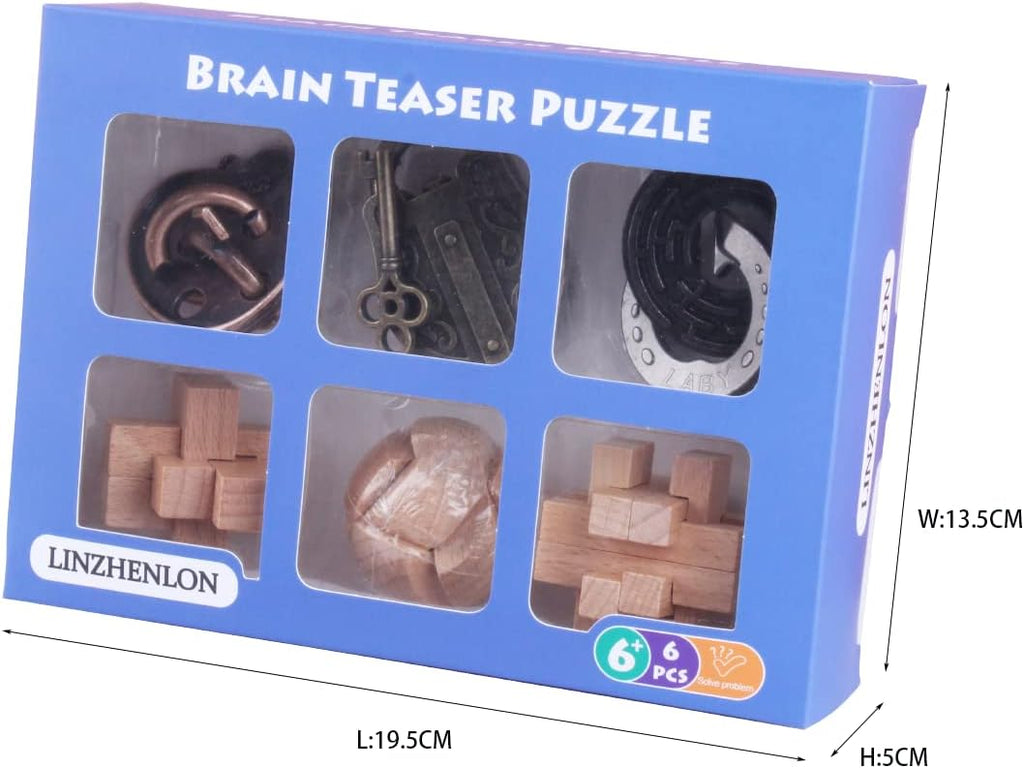 Brain Teaser Puzzle for Adults Puzzles Metal Hole Lock Adult Educational Toy Jigsaw IQ Puzzle（6 Pack） (Silver)