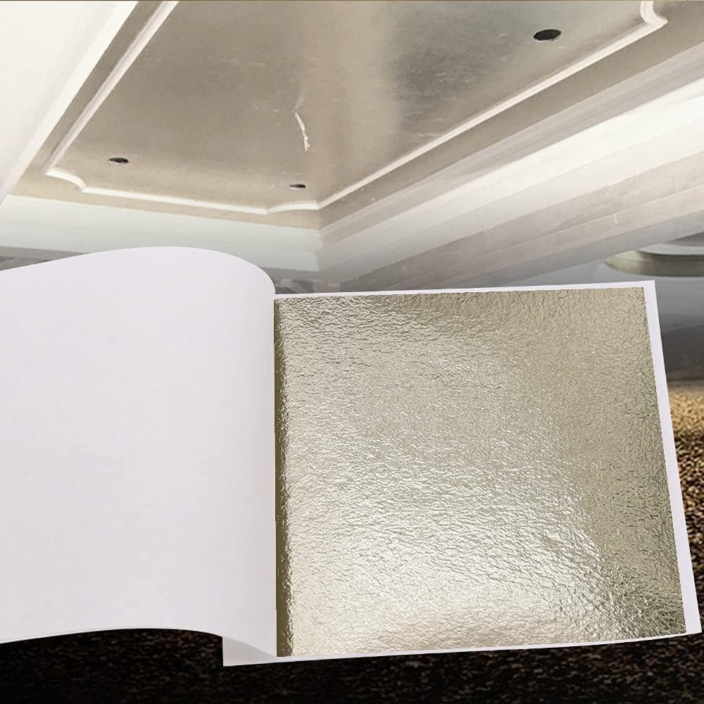 KINNO 100 Sheets Gold Leaf Sheets - KINNO Antique Silver Foil Paper Multipurpose for Home, Wall, Frame, Ceiling, Furniture Decoration, 3.15 by 3.35 Inches