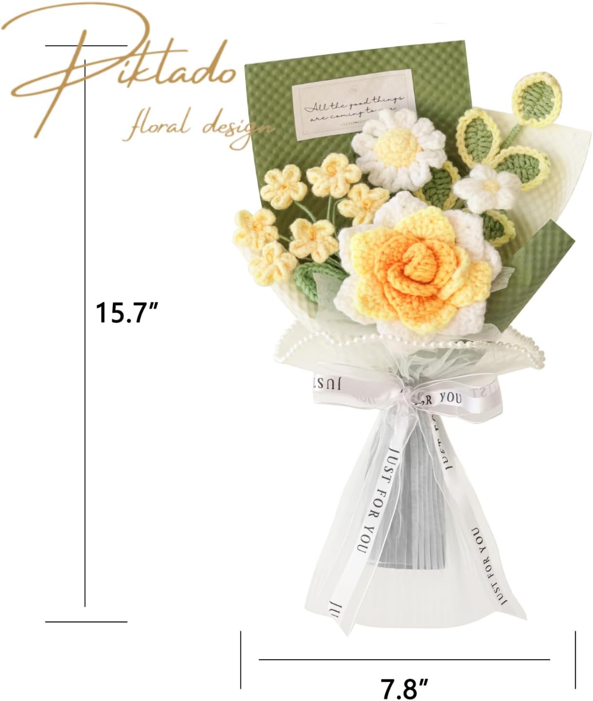 Hand-Woven Flower Bouquet Finished（1pcs） for Valentine's Day Girlfriend Birthday Gift Wedding Decoration Crochet Artificial Flower, Bouquet Gift (Yellow)