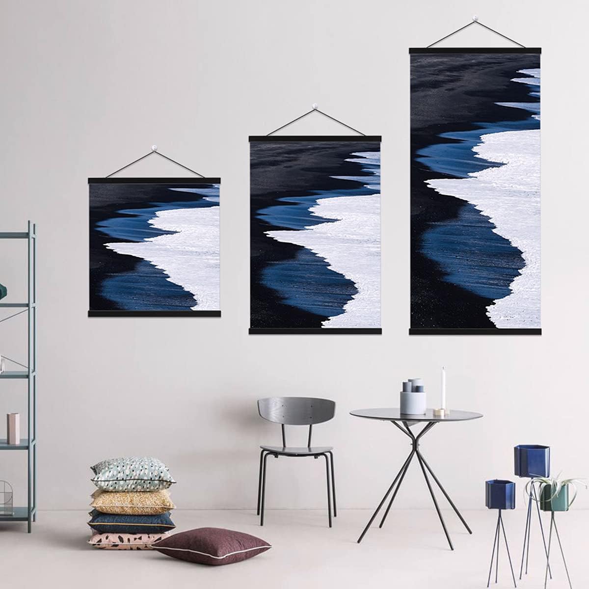 Ywlake Magnetic Poster Hanger, 24x36 24x18 24x32 Poster Frame Wood Wooden Magnet Print Posters Dowel Scroll Hanger Hangers Hanging Kit for Walls Map Canvas Artwork (Black, 24")