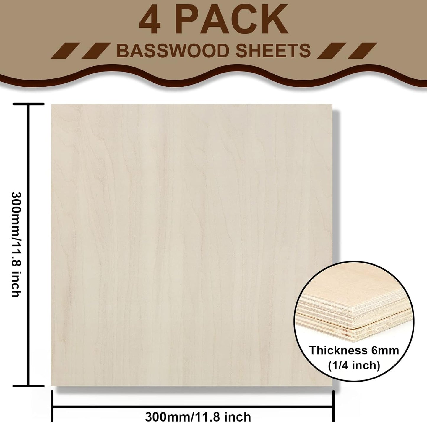 Basswood Sheets 12 Pack 12×12 x 1/4 Inch Unfinished Plywood Sheets Thin Craft Wood Board Laser Engraving Blanks Balsa Wood Sheet for Laser Cutting and Engraving, Wood Burning, Architectural Models