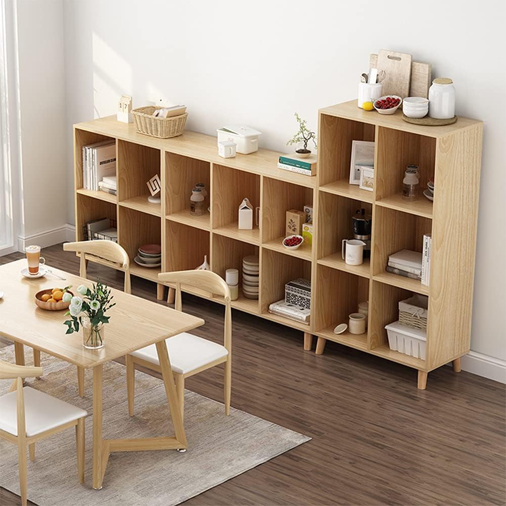 IOTXY Freestanding Open Cubes Bookcase - 2-Tier Floor Standing Wooden Storage Display Cabinet Organizer with Legs for Home Office, 6-Cubes Open Shelf Low Short Bookshelf, Oak
