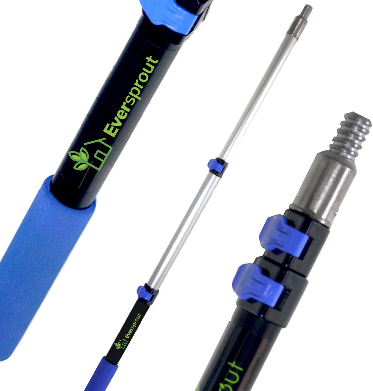EVERSPROUT 1.5-to-3 Foot Telescopic Extension Pole | Lightweight Sturdy Aluminum Handle | Easy to Use Flip-Tab Lock Mechanism | Twist-On Metal Tip Works for Squeegee, Duster, Paint Roller (Pole only)