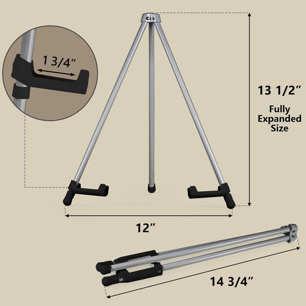 14" High Tabletop Instant Display Easel, Small Desktop Steel Easel Stand with Adjustable Holders for Paintings, Posters and Store Signs(Silver, 2Pack)
