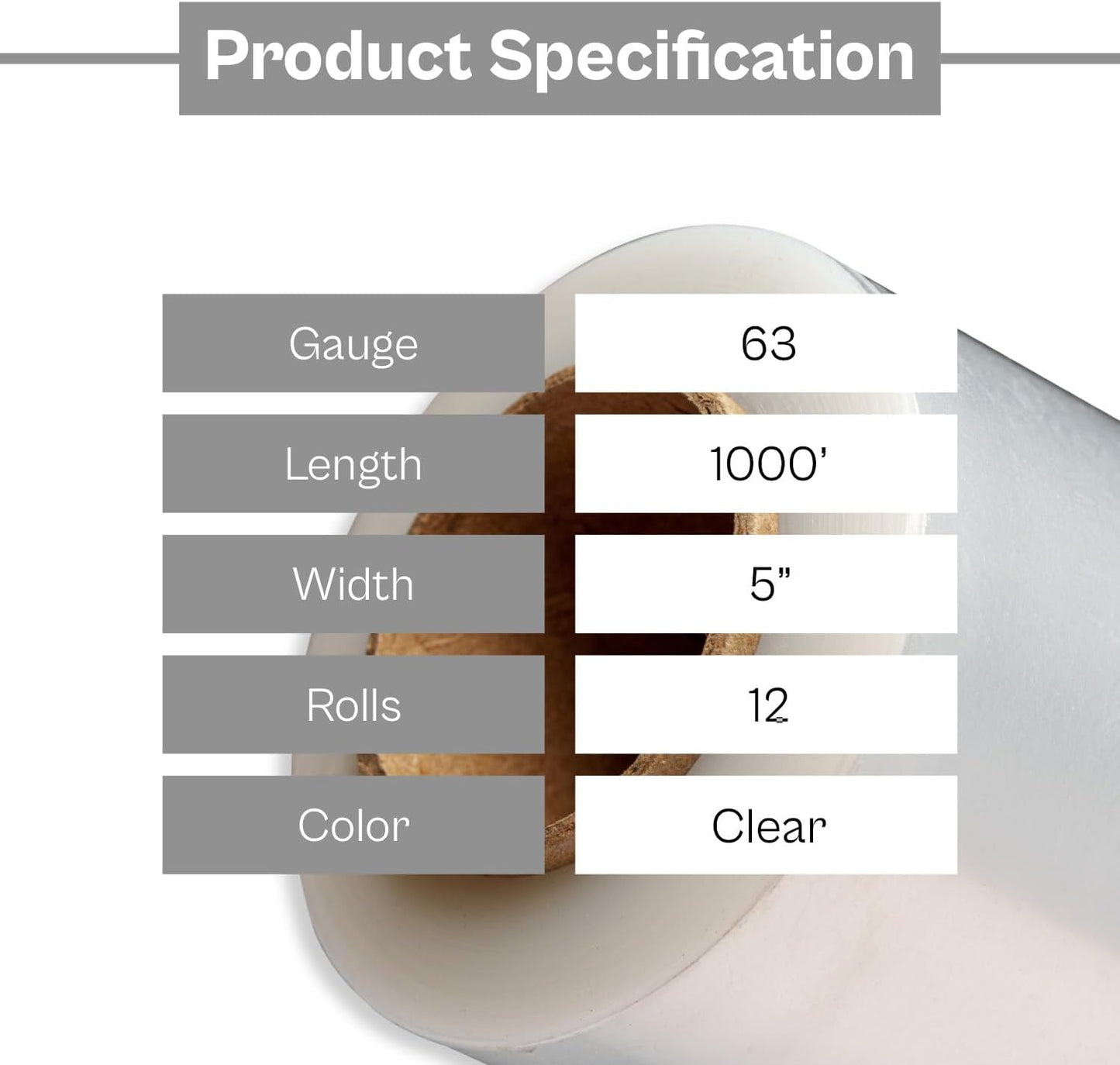 PSBM Mini Stretch Wrap with Handle, 12 Pack, 5 Inch x 1000 Feet, 63 Gauge, Clear High Performance Small Plastic Cling Film for Pallets Moving Storing