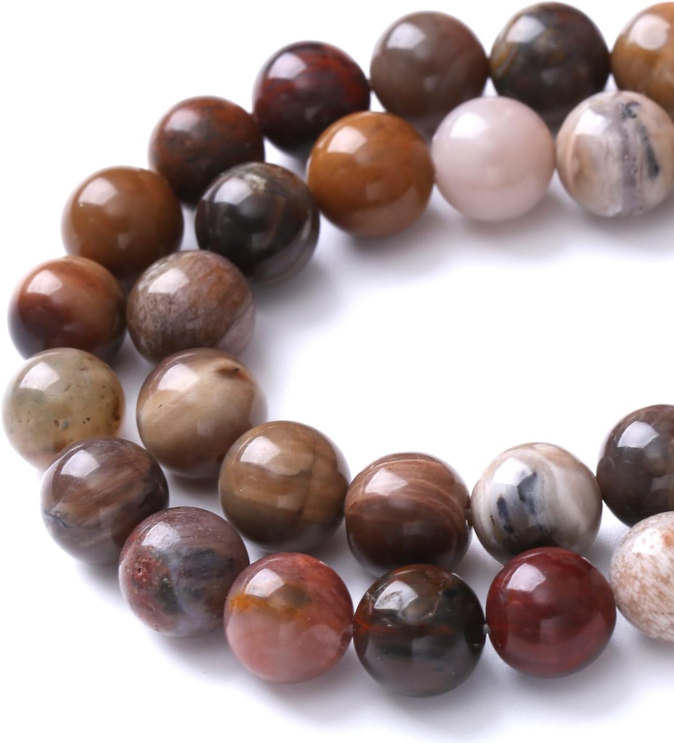 90pcs 4mm Natural Wooden Petrified Jade Agate Gemstone Beads Round Loose Spacer Beads for Jewelry Making DIY Bracelet Necklace 1 Strand 15inch