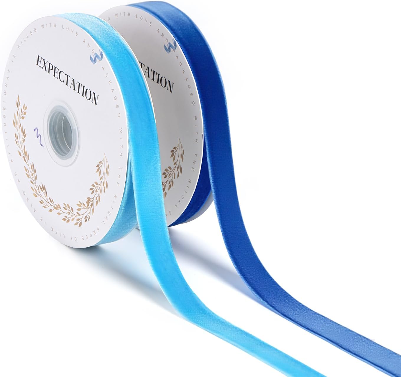Blue Velvet Ribbon 5/8'' 2 Rolls Total 30 Yards, Use for Gift Wrapping, Christmas Tree, Wreath Decoration, DIY Crafts (Royal Blue, Light Blue)