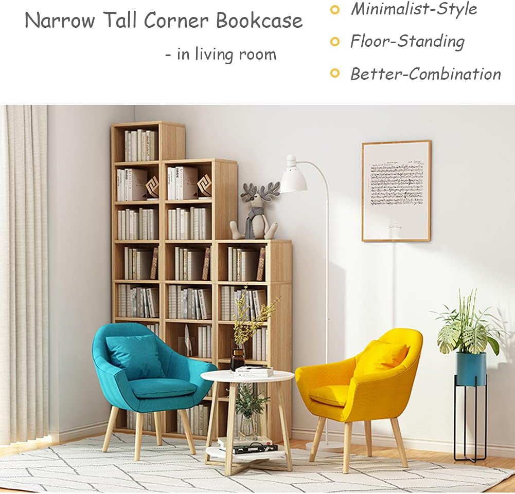 IOTXY Small Narrow Corner Bookcase - 47 Inches Tall Gap Freestanding Storage Cabinet, 5 Lattices Open Shelves Tower Rack, Cubes Bookshelf in White