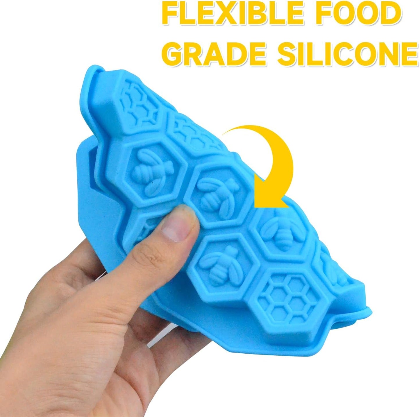3Pcs Honeycomb Bees Silicone Molds, XJMWXHFC 19 Cavities Chocolate Molds, Food Grade Silicone Baking Molds, Non-Stick Cake Mold for Chocolate, Candy, Jelly, Ice Cube, Mini Cakes (Pink, Green, Blue)