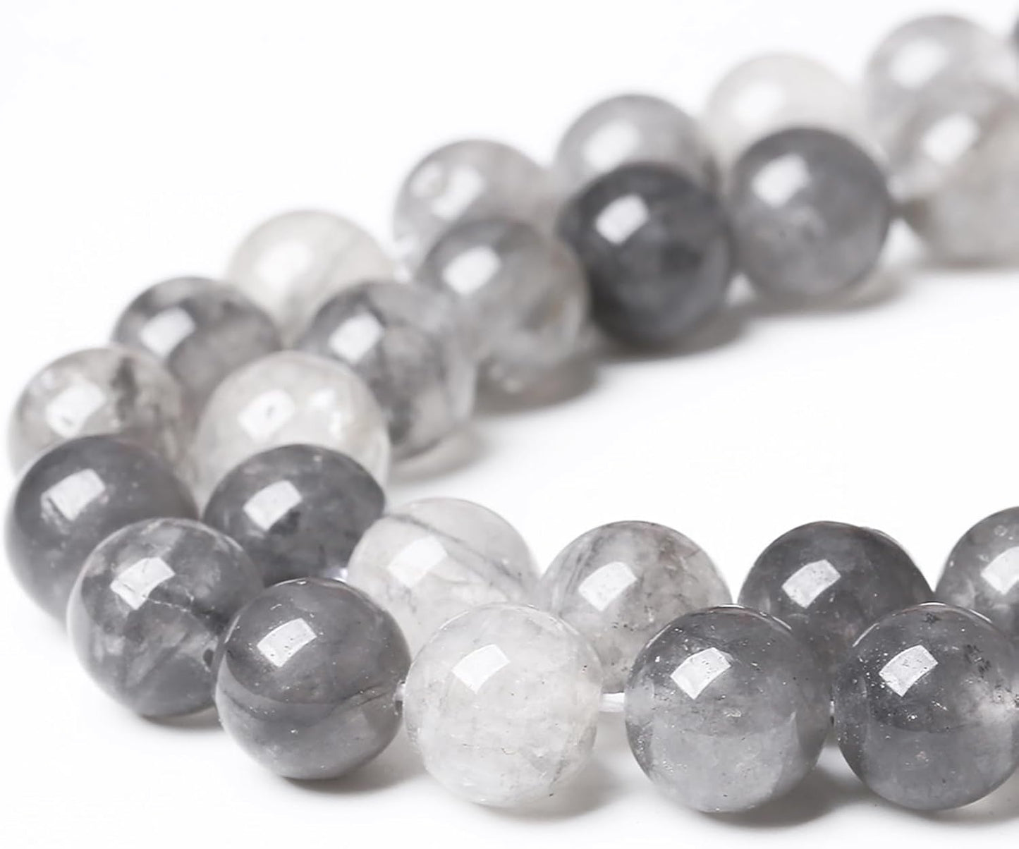 36pcs 10mm Natural Grey Cloud Crystal Stone Beads for Jewelry Making Energy Healing Power Stone Beads DIY Bracelet Necklace Accessories 15"(10mm, Grey Cloud Crystal)